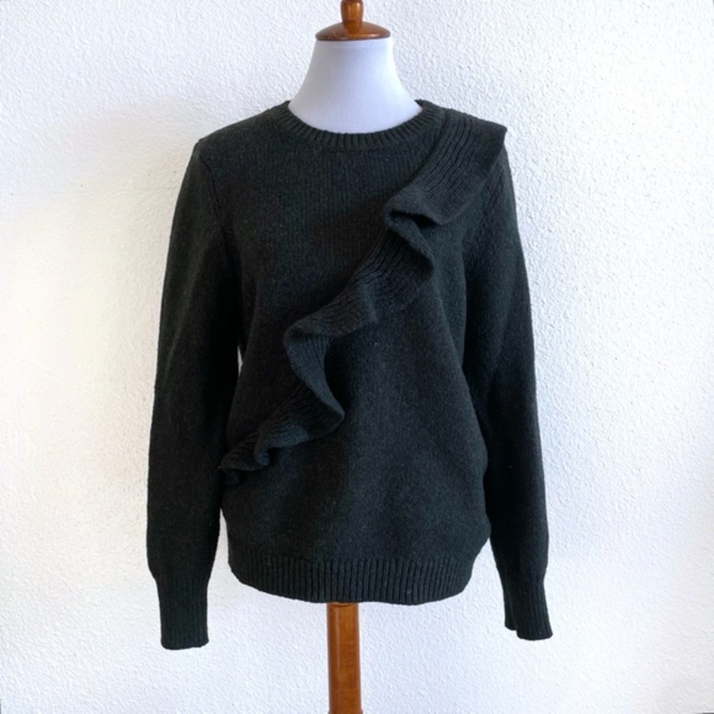 Banana Republic Ruffle Front Sweater Womens Large Wool/ Alpaca Blend Green Warm